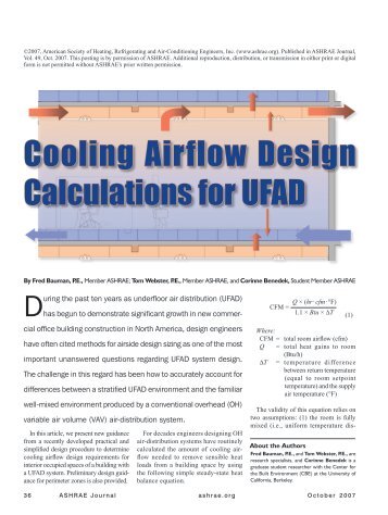 Cooling Airflow Design Calculations for UFAD - Center for the Built ...