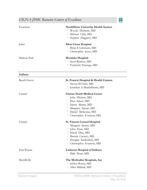 CIGNA JPMC Bariatric Centers Of Excellence