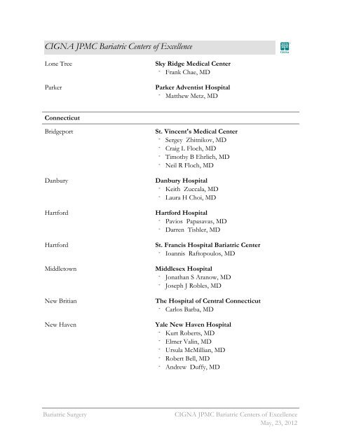 CIGNA JPMC Bariatric Centers Of Excellence