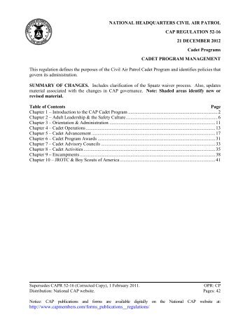 CAPR 52-16 Cadet Program Management - Civil Air Patrol