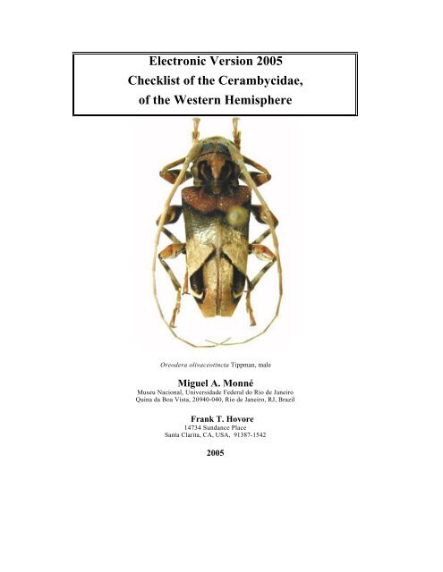 Electronic Version 2005 Checklist of the Cerambycidae, of the ...