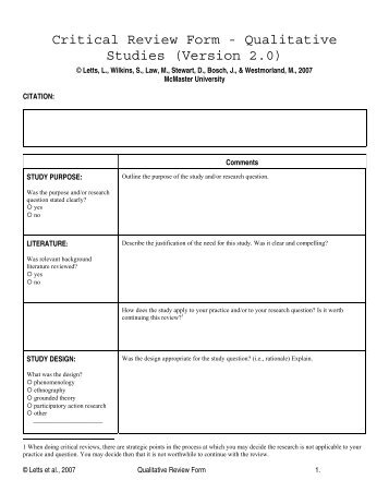 Critical Review Form - Qualitative Studies (Version 2.0)