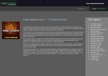 Indian Sessions Vol. 1 – KV Bala Krishnan Tech Specs - Loopmasters