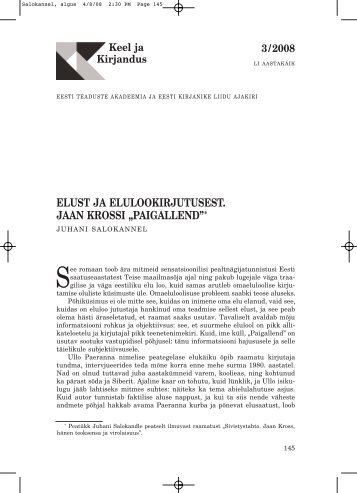 ELUST JA ELULOOKIRJUTUSEST. JAAN ... - Keel ja Kirjandus