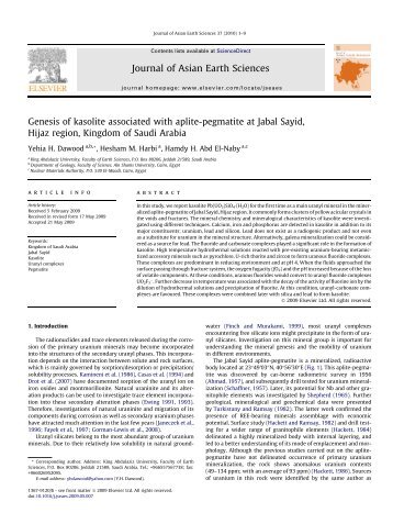 Genesis of kasolite associated with aplite-pegmatite at Jabal Sayid ...