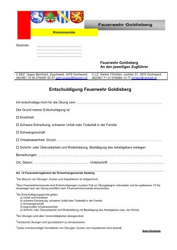 Entschuldigung Feuerwehr Goldisberg - Seeberg