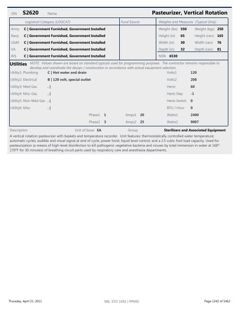 MIL-STD 1691 Master Equipment List - The Whole Building Design ...