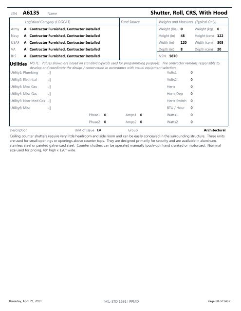 MIL-STD 1691 Master Equipment List - The Whole Building Design ...