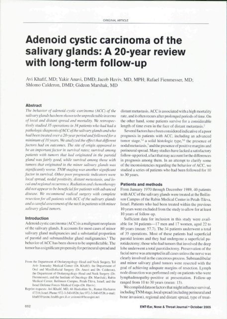 Adenoid cystic carcinoma of the salivary giands - Tel-Aviv Sourasky ...