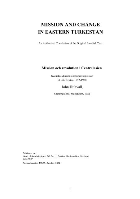 mission and change in eastern turkestan - Svenska Missionskyrkan