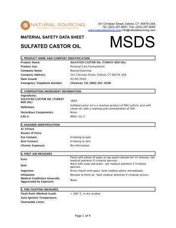 (MSDS) Sulfated Castor Oil - Natural Sourcing, LLC