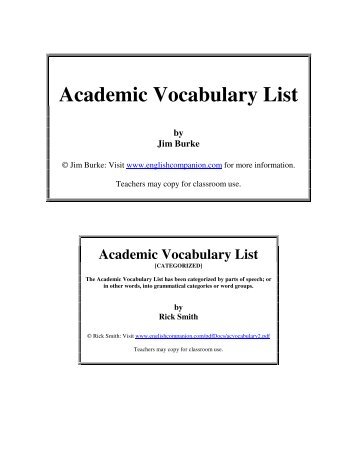 Academic Vocabulary List - English Companion