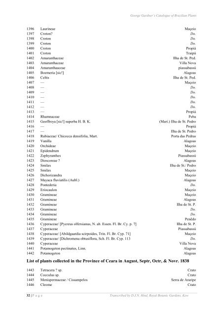 Catalogue of Brazilian Plants - Royal Botanic Gardens, Kew