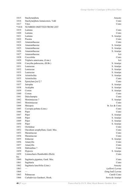 Catalogue of Brazilian Plants - Royal Botanic Gardens, Kew