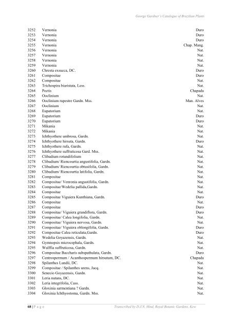 Catalogue of Brazilian Plants - Royal Botanic Gardens, Kew