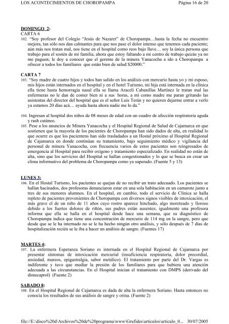 INFORME DE LA VERDAD SOBRE EL DESASTRE AMBIENTAL EN CHOROPAMPA