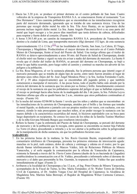 INFORME DE LA VERDAD SOBRE EL DESASTRE AMBIENTAL EN CHOROPAMPA