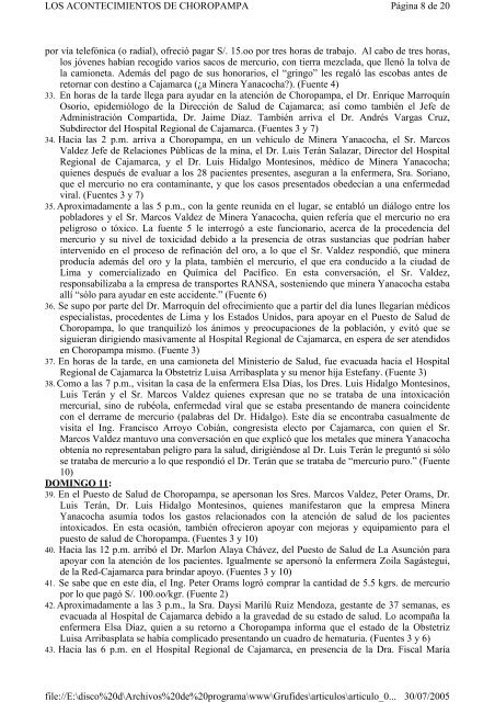 INFORME DE LA VERDAD SOBRE EL DESASTRE AMBIENTAL EN CHOROPAMPA