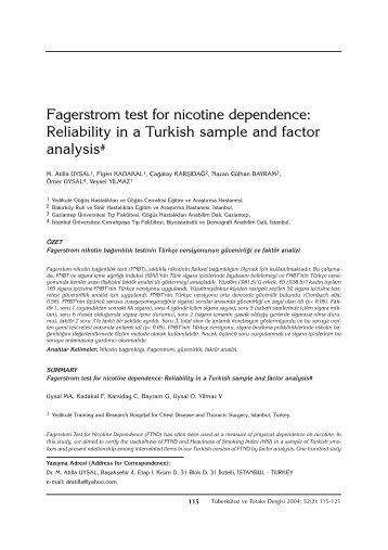 Fagerstrom test for nicotine dependence: Reliability in a Turkish ...