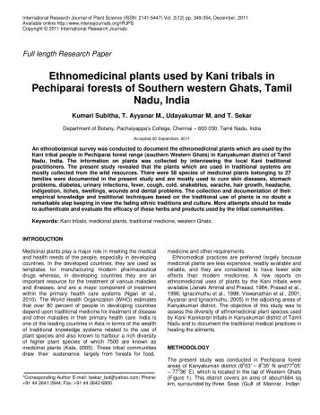 Ethnomedicinal plants used by Kani tribals in ... - Dr. DS Kothari