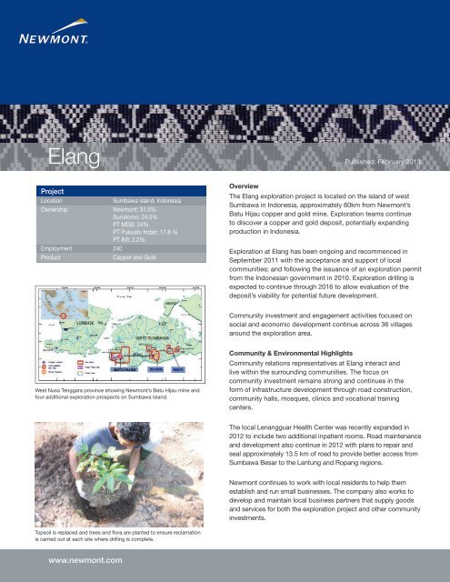 Elang Exploration Project - Fact Sheet - Newmont Mining Corporation