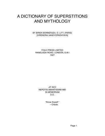 A DICTIONARY OF SUPERSTITIONS AND MYTHOLOGY