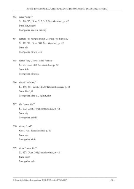 Sumerian, Hungarian and Mongolian (including Avaric)