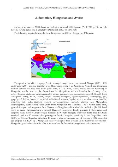 Sumerian, Hungarian and Mongolian (including Avaric)