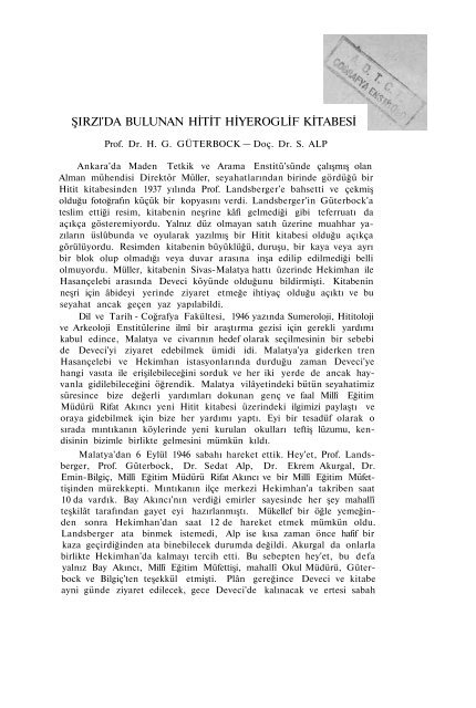 ŞIRZl'DA BULUNAN HİTİT HİYEROGLİF KİTABESİ