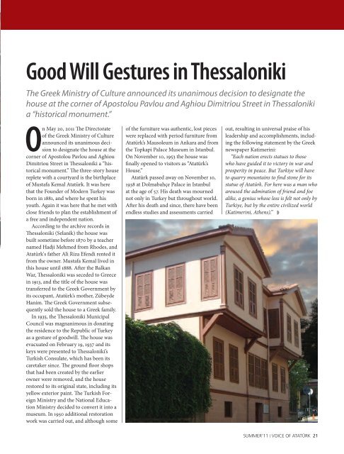 Good Will Gestures in Thessaloniki - Ataturk Society of America