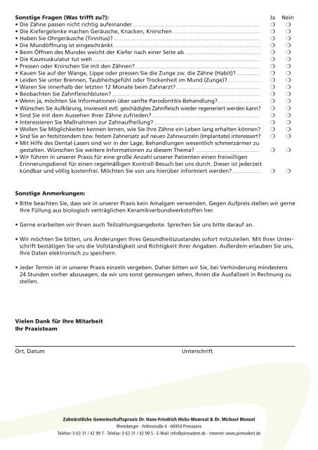 Anamnesebogen / Patientenerhebungsbogen (PDF) - Pirmadent