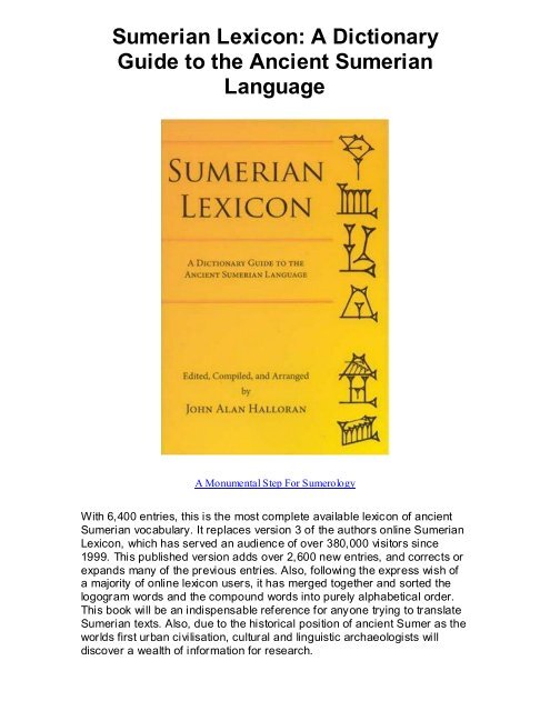 Download Sumerian Lexicon A Dictionary Guide to the - Great ...