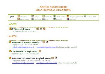 elenco agriturismi 15 gennaio 2013 - Provincia di Frosinone