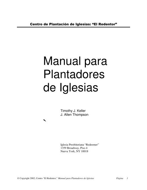 Manual para Plantadores de Iglesias ` - Iglesia Reformada Manual para Plantadores de Iglesias ` - Iglesia Reformada