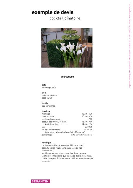 Exemple De Devis Segantini Catering Ltd