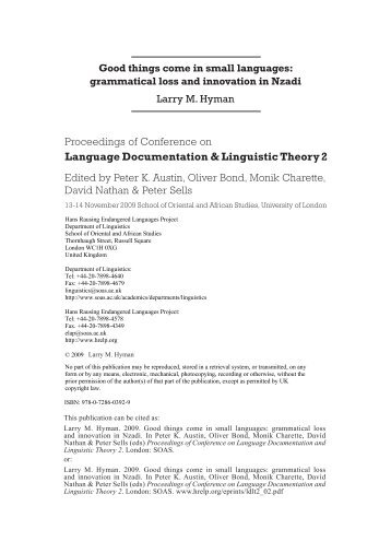 Language Documentation & Linguistic Theory 2 - Hans Rausing ...