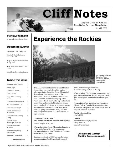 Canadian Cliffsnotes Cliff Notes - Alpine Club of Canada
