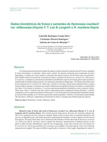 Dados biométricos de frutos e sementes de Hymenaea ... - Biotemas
