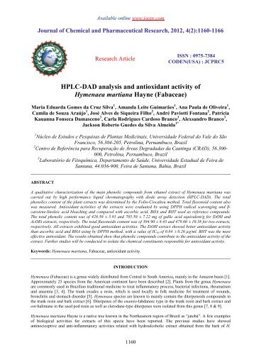 HPLC-DAD analysis and antioxidant activity of Hymenaea martiana ...