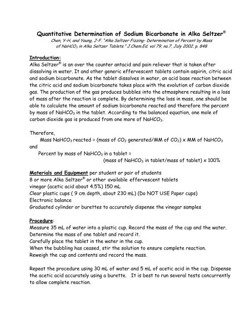 alka seltzer and water equation