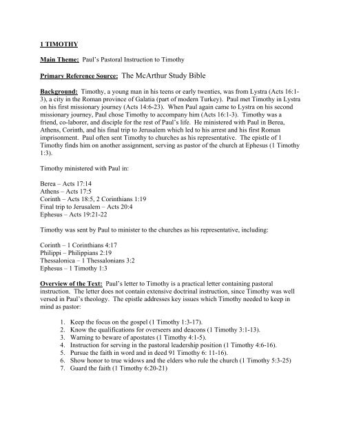 1 Timothy Main Theme Pauls Pastoral Instruction To