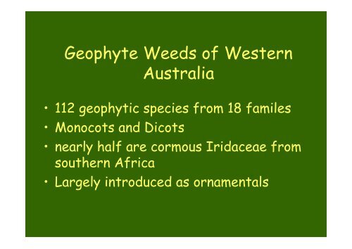 Current and Potential Geophyte Weeds of Western Australia