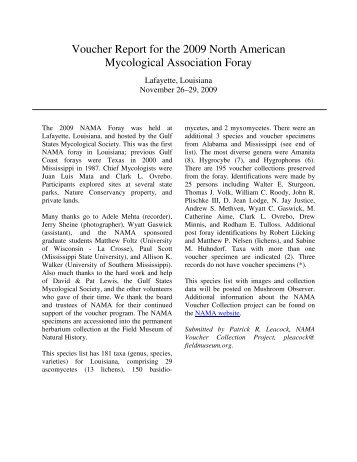 Voucher Report for the 2009 North American Mycological ...