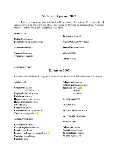 Sortie du 14 janvier 2007 - Champignons et lichens de Charente