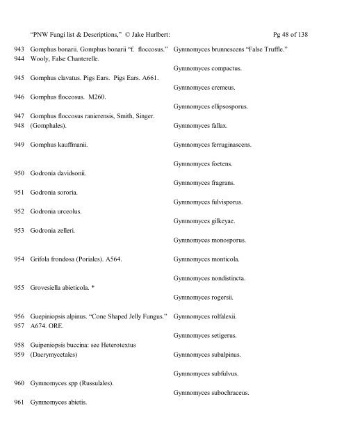 4800 Short List of PNW Mushrooms