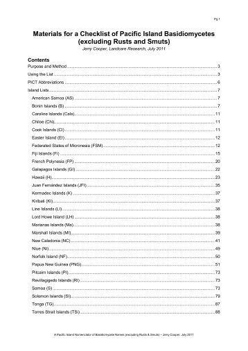 Checklist of Pacif island Basidiomycetes - Landcare Research