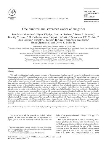 One hundred and seventeen clades of euagarics - Duke Biology ...