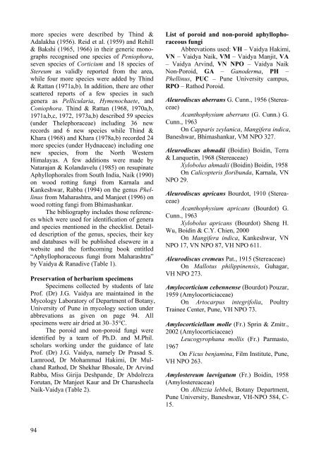 Checklist of Aphyllophorales from the Western Ghats of Maharashtra ...