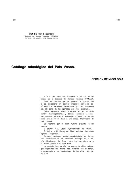 Catálogo micológico del País Vasco - Aranzadi