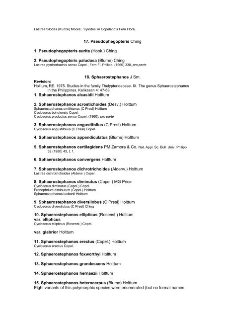 Preliminary Checklist of Philippine Pteridophytes - Co's Digital Flora ...